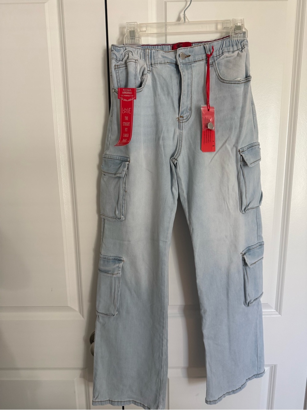 NWT, Light Wash Cargo Jeans, straight leg